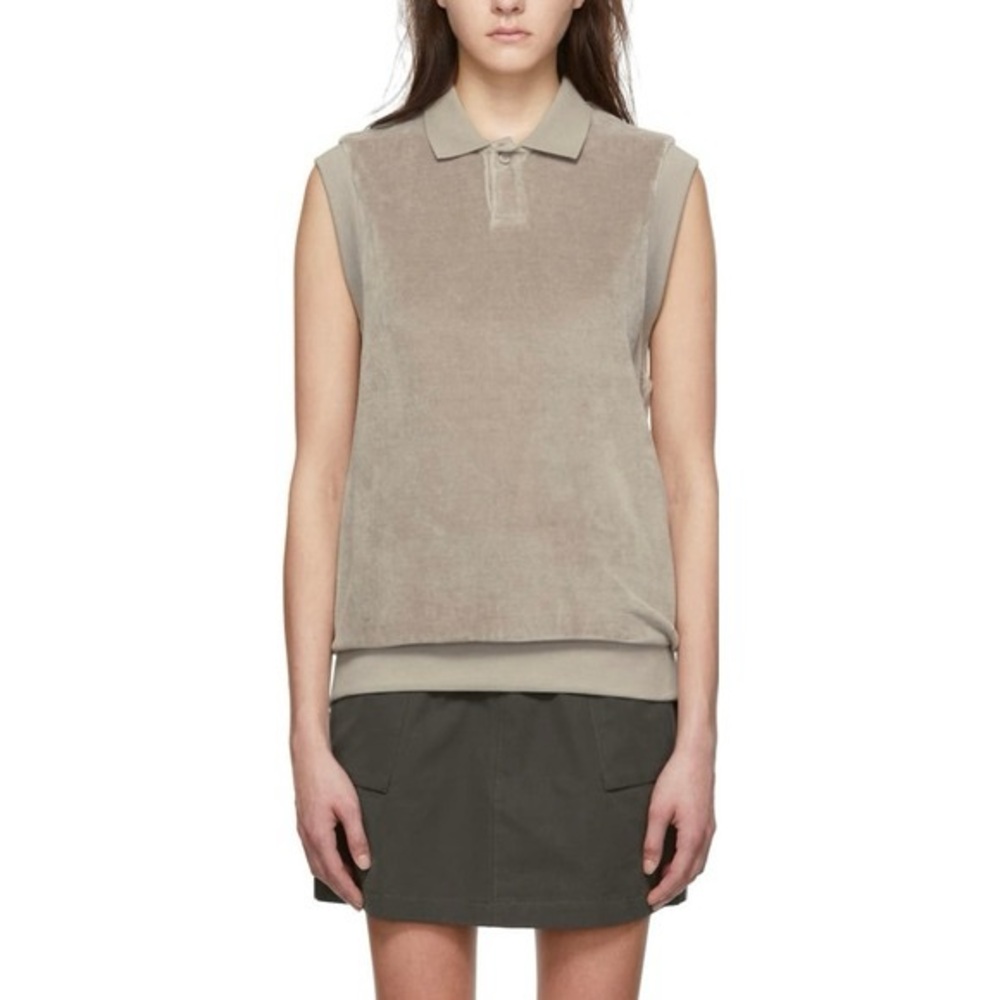 ESSENTIALS FOG Sleeveless Polo Velour Top in Taupe